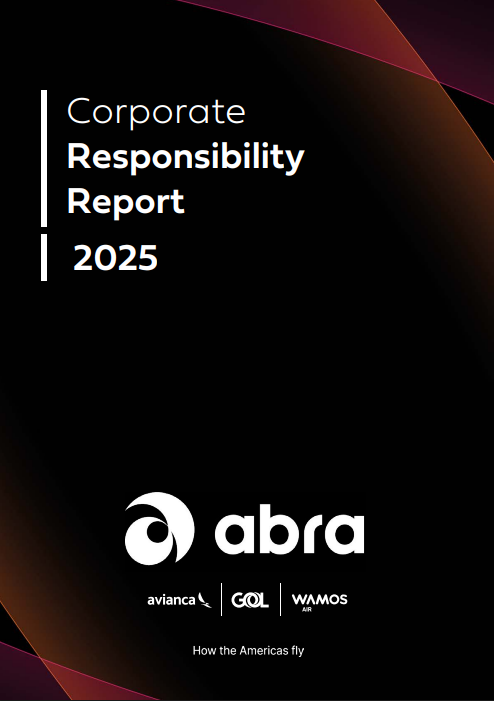 Capa do Relatório de Responsabilidade Corporativa 2025 e 2026 do grupo Abra da GOL.